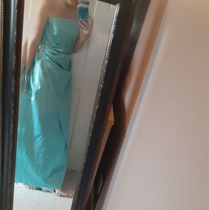 Strapless Blue Prom Dress With A Sided Jewel
